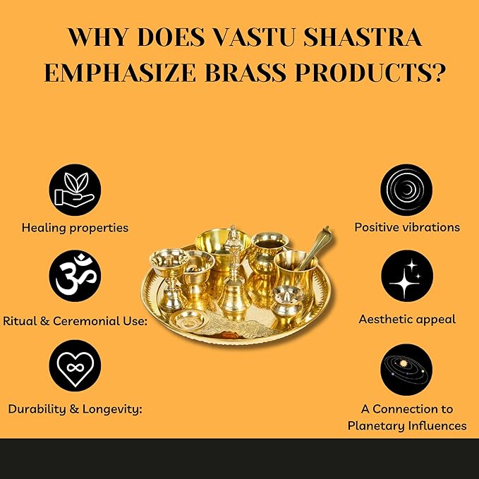Arushi Creations Pure Brass Pooja Thali Set | Panchapatra Puja Samagri/Accessories for Home Mandir, Temple Essentials