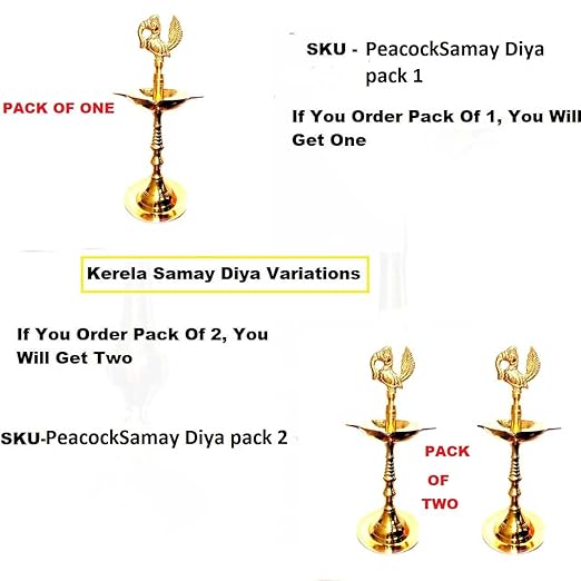 Denique Brass Nakshi Peacock Kerala Mahabharat Oil/Ghee Diya, Deepak, Lamp Design Long Diyas for Home, Pooja Room, Pancharti, Panchmukhi Diya for Puja, Decoration, Aarti,(21 C.M)Pack of (2)