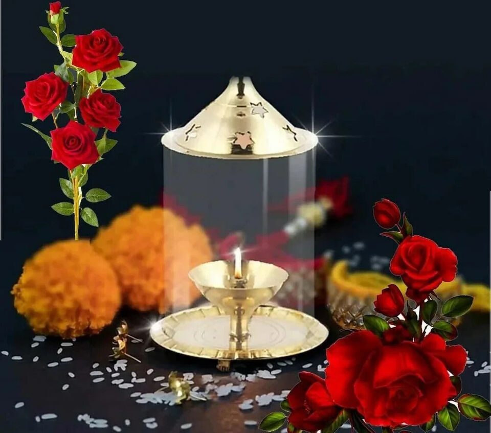 Lovely 4''Akhand Diya Brass Decorative Oil Lamp Home Temple Shivratri Hindu Puja