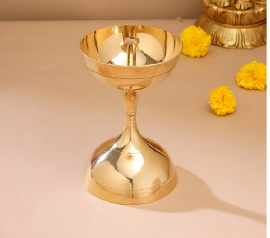 2 Lovely Brass Akhand Diya Home Decor Hindu Puja Deepak Temple Oil Lamp Gifts