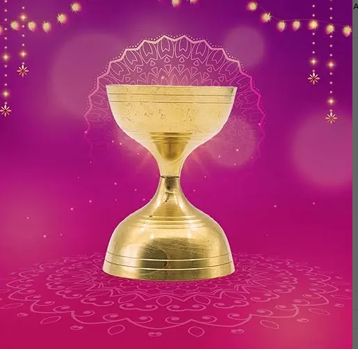 2 Lovely Brass Akhand Diya Home Decor Hindu Puja Deepak Temple Oil Lamp Gifts