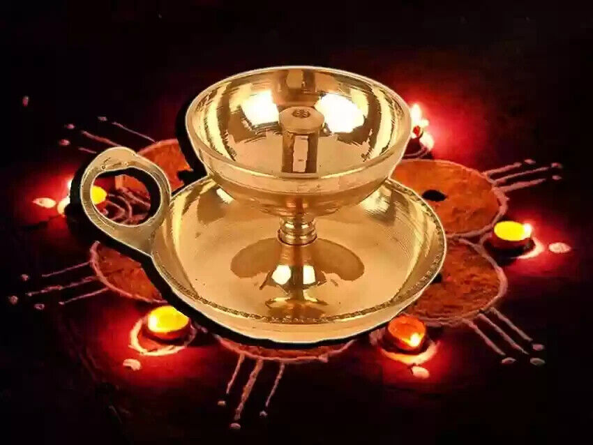 Designer 2" Brass Akhand Diya Deepak Oil Lamp For Puja Prayer Gift Home Temple