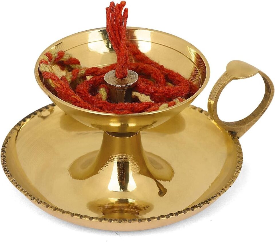 Designer 2" Brass Akhand Diya Deepak Oil Lamp For Puja Prayer Gift Home Temple