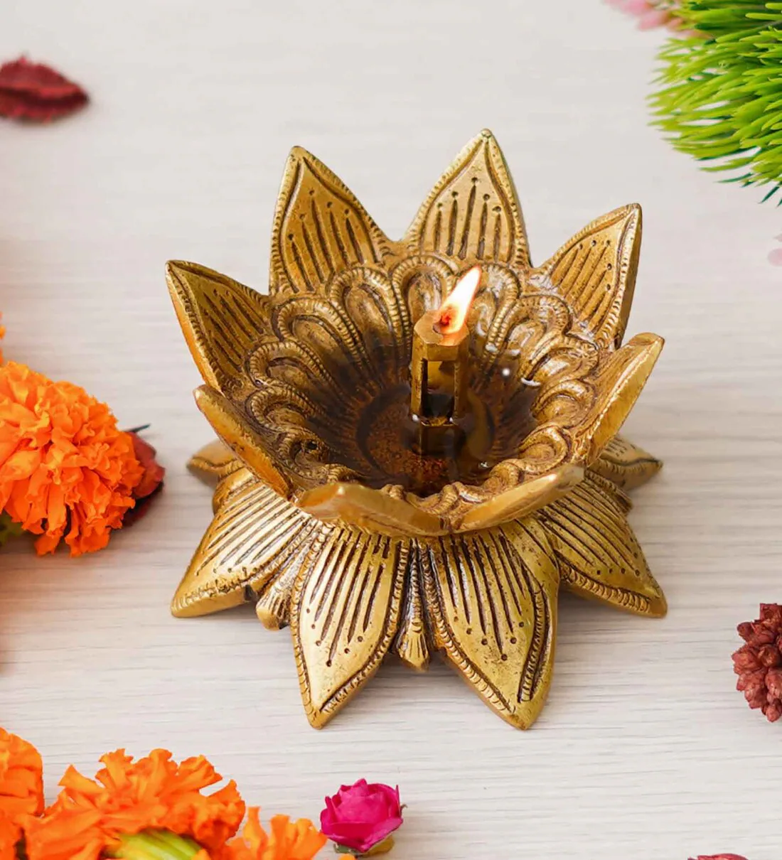 Lotus Gold Brass Diya