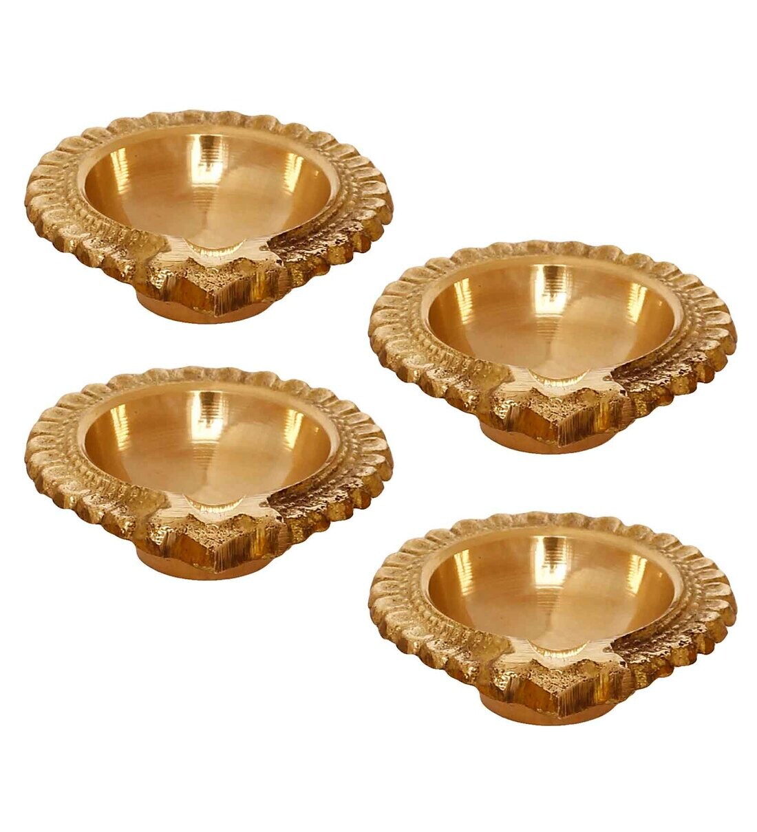 Golden Auspicious Handcrafted Brass Diya Set Of 4
