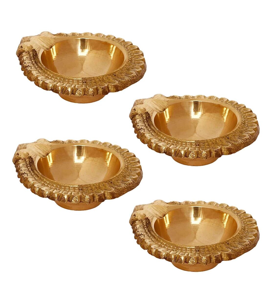 Golden Auspicious Handcrafted Brass Diya Set Of 4