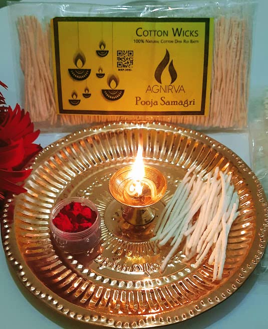 Agnirva Long Cotton Wicks Lambi Batti Diya Batti Rui Batti for Pooja TempleVattalu, Deepam for aarti for Puja (White Long Wicks Pack of 500 Wicks)